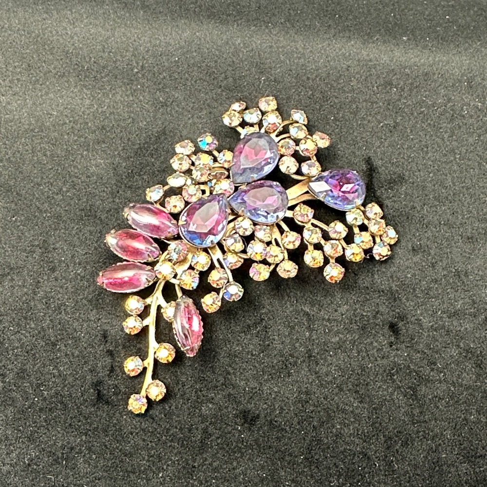 Vintage Elegant Purple and Pink AB Crystal Brooch